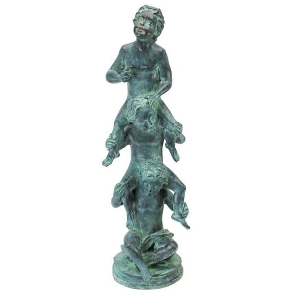 Child's Play Stacked Children Spitting Bronze Statue Large Piped Spout
